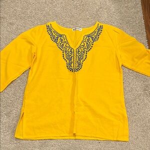 Yellow Blouse with Decorative Neckline and Relaxed Fit